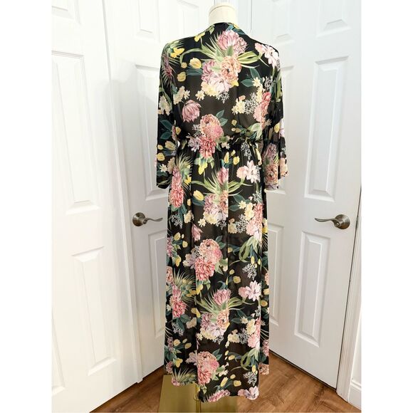 Jantzen Womens Black Floral Isn't It Romantic Kimono Swim Cover Up Large NWT - Picture 4 of 6